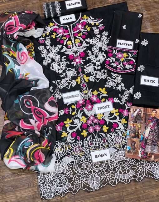 Heavy Embroidered lawn dress black