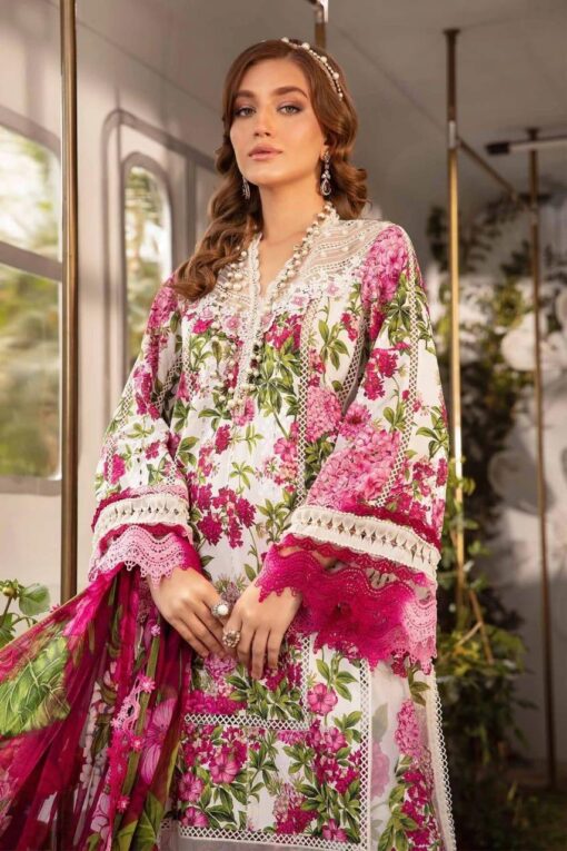 Printed lawn dress with embroidered Patches
