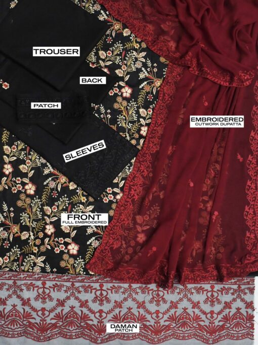 Heavy embroidered lawn dress with embroidered shiffon doppta