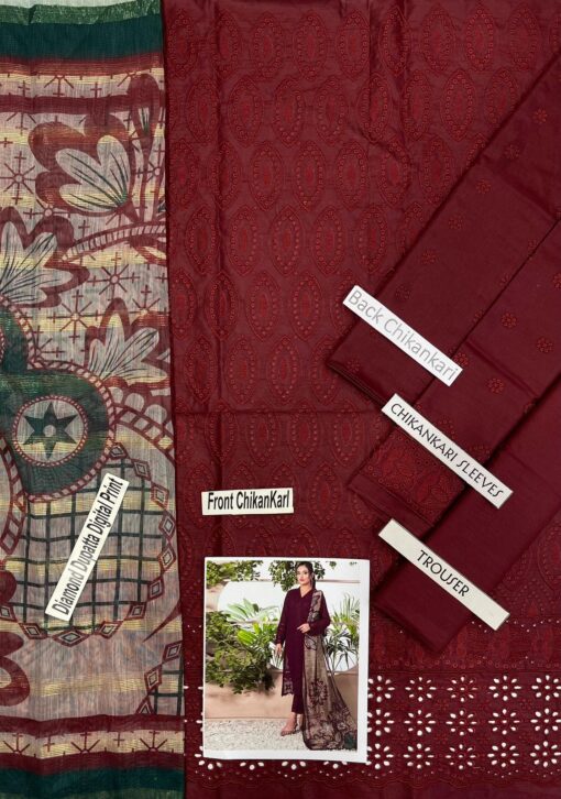 Chickenkari Dress Lawn with Diamond Dupatta