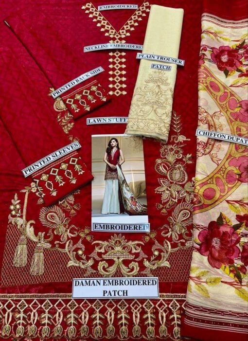 Lawn dress with embroidered Patches
