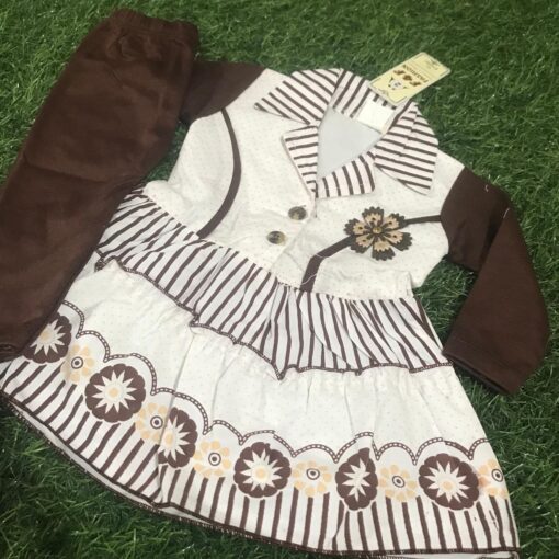Summer cotton Frock jarsi Trouser Set (brown) - Image 3