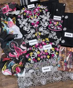 Heavy Embroidered lawn dress black