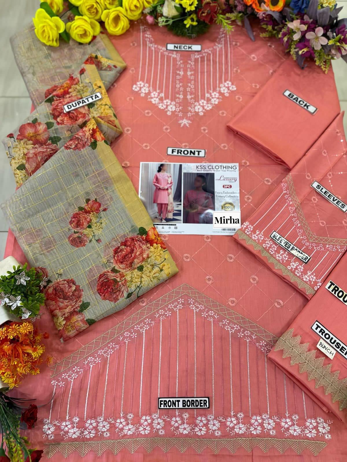 Lawn dress with organza doppta