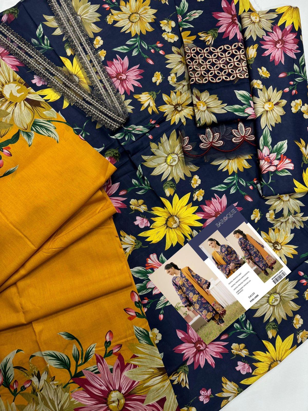 Digital printed lawn dress with lawn doppta